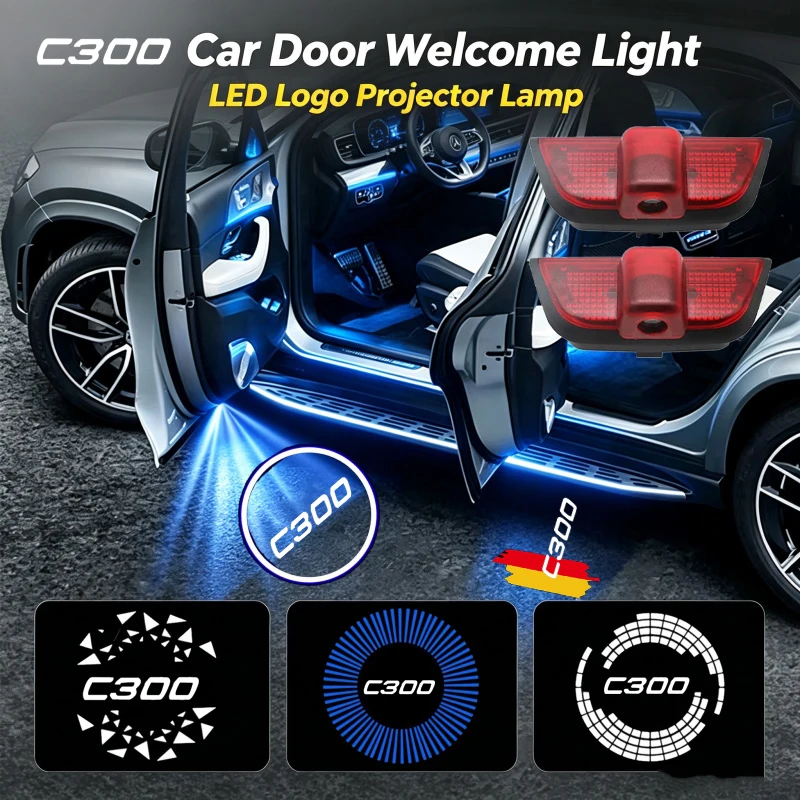 2PCS LED Car Door Welcome Courtesy Ghost Shadow Emblem Projector Lamps For Mercedes Benz C Class W204 C300 2008‑2013 Accessories
