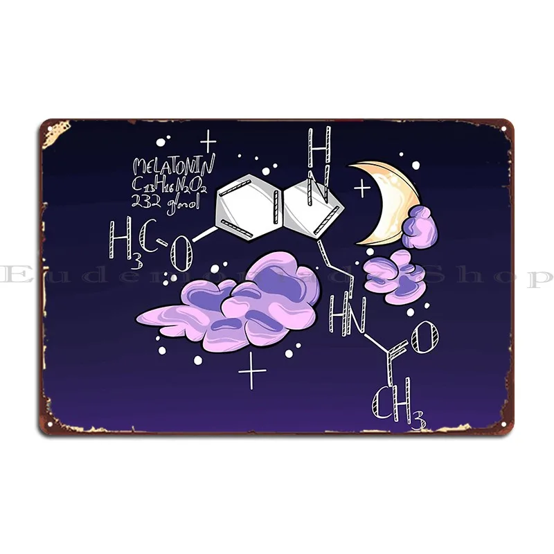 Melatonin Chemical Structure Metal Sign Wall Garage Create Plaques Wall Decor Tin Sign Poster