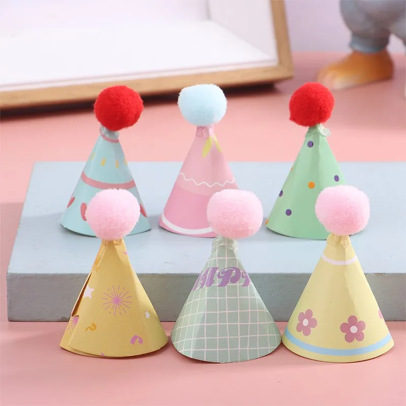 10Pcs Mini Hat Baking Cake Topper Baking Insert Bear Birthday Cap Hairball Christmas Decor Toy 1:12 Dollhouse Miniature Hat DIY