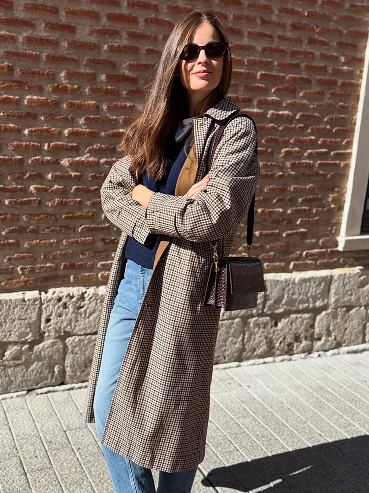 HH المرأة التلبيب الديكور عادية واحدة الصدر جيوب معطف طويل امرأة شارع العليا طويلة الأكمام عكسها الخريف أبلى