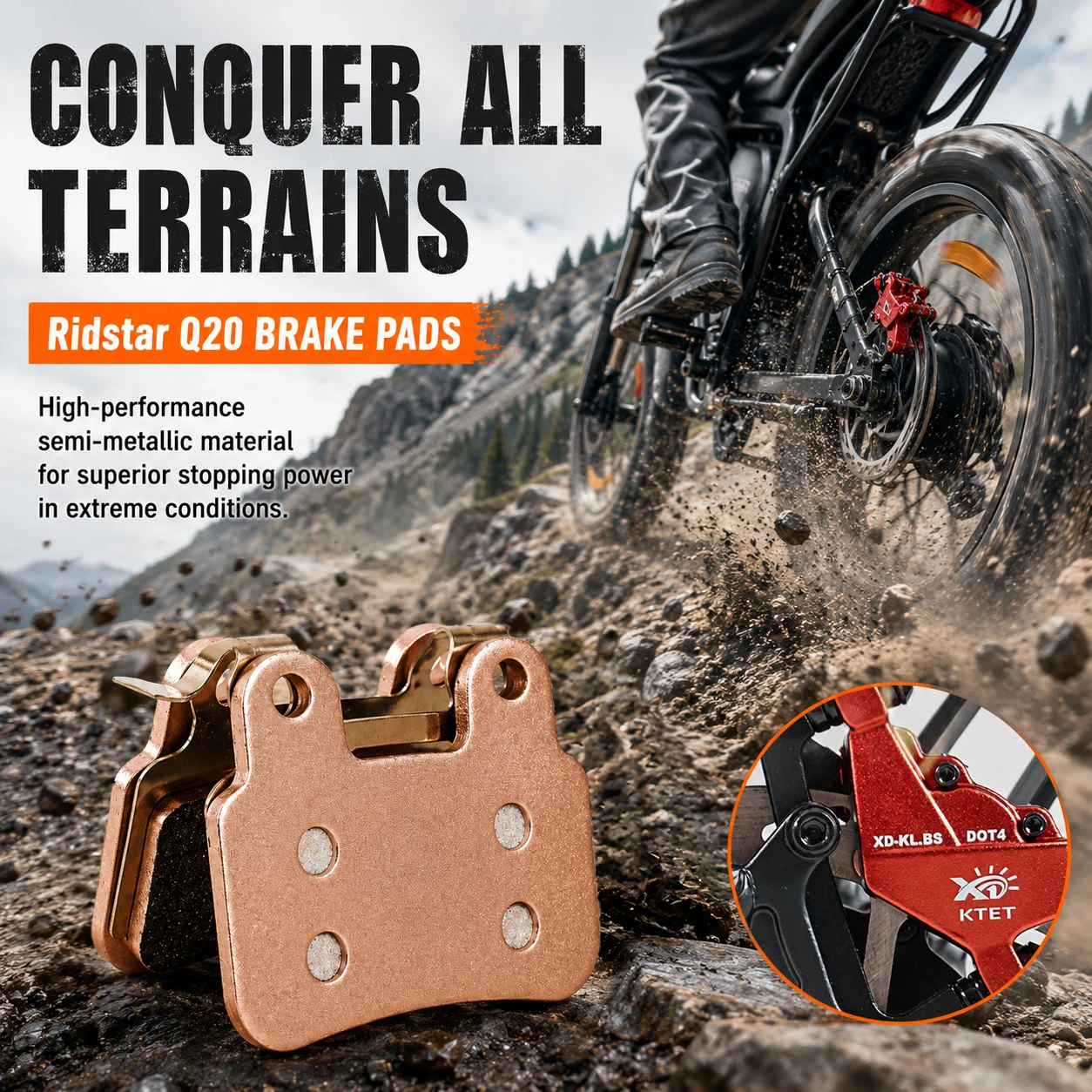 Ridstar Q20 Brake Pads Semi-Metallic Extended Comfort for Bopzin Q8 M2000 C21 M22 Freego X2 KTET