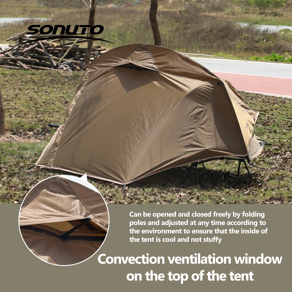 Camp Bed Tent - Waterproof Sunshade Single Camping Tent, Lightweight 210D Oxford, Aluminum Poles, Windproof & Portable
