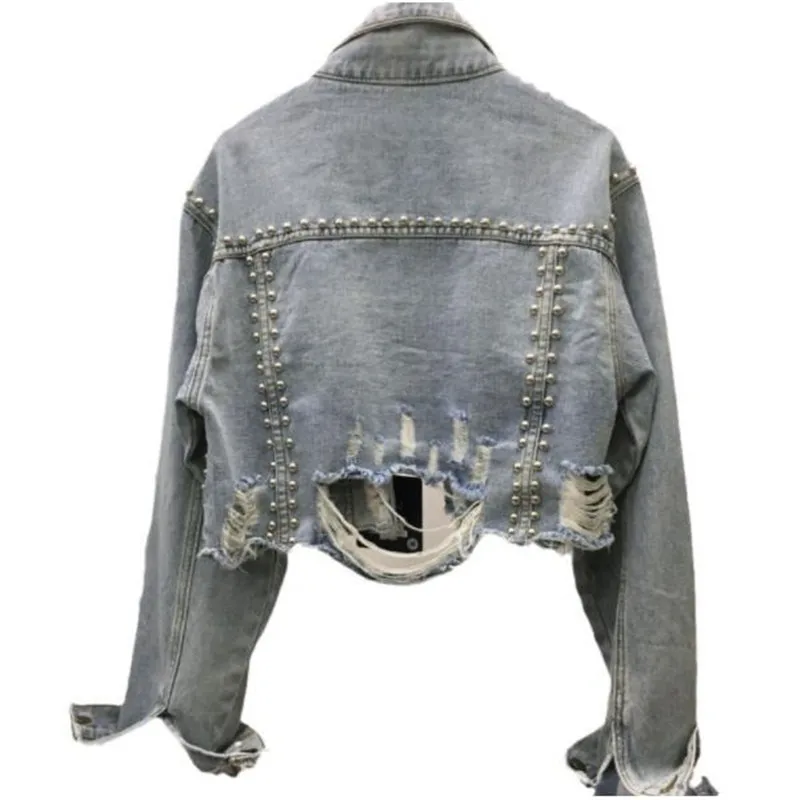 Giacca di jeans da donna 2024 primavera estate novità nell\'industria pesante rivetto giacca di jeans con borchie donna indossata giacca di jeans con