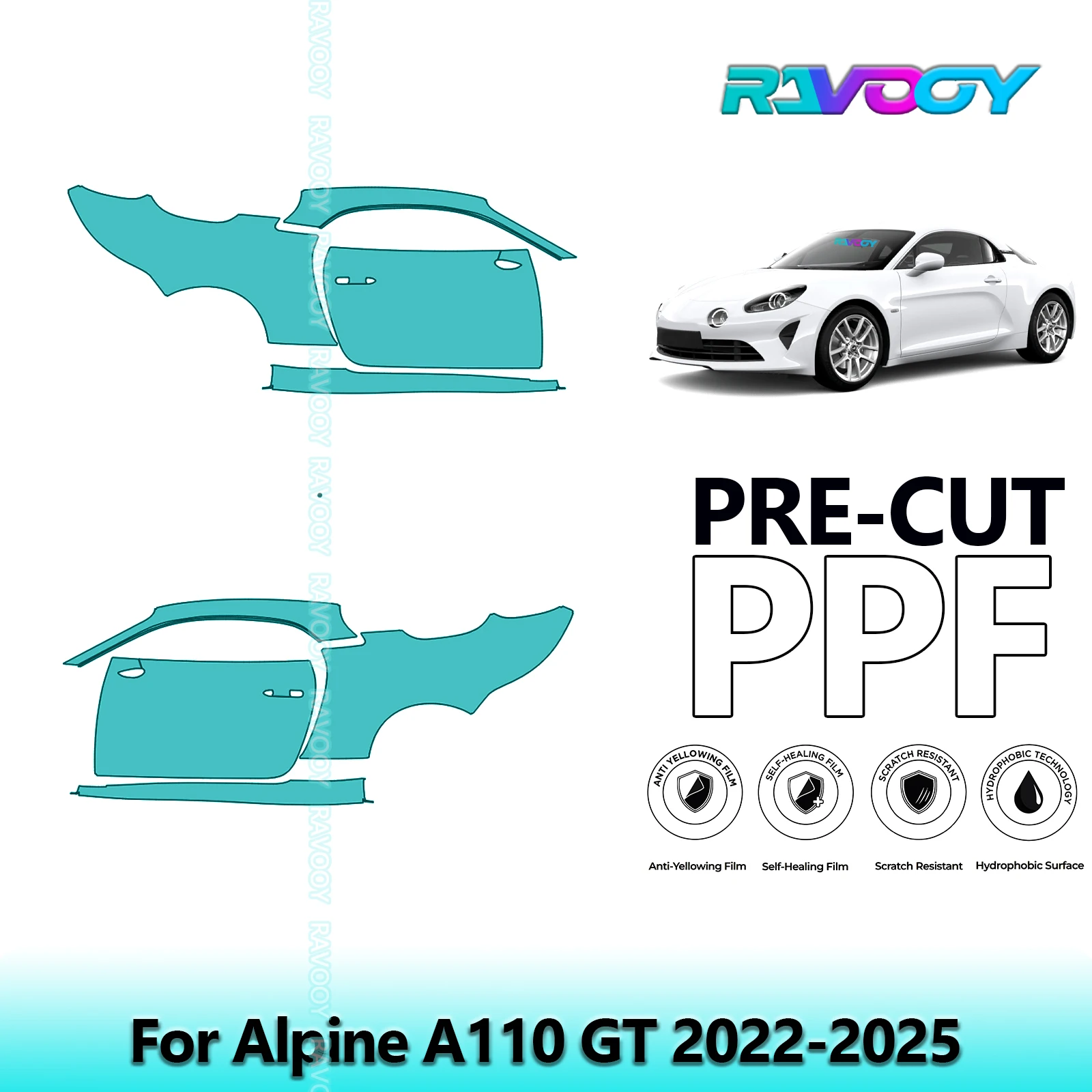 

For Alpine A110 GT 2022-2025 8.5mil Clear Matte Pre-Cut PPF Door & A/B Pillar Kit TPU Paint Protection Film Set