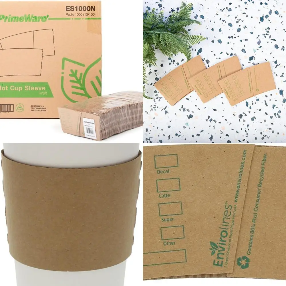 

Eco-Friendly Kraft Coffee Sleeves, 80% Recycled, Disposable, 1000 Pack, Fits Standard Cups, Caution Hot