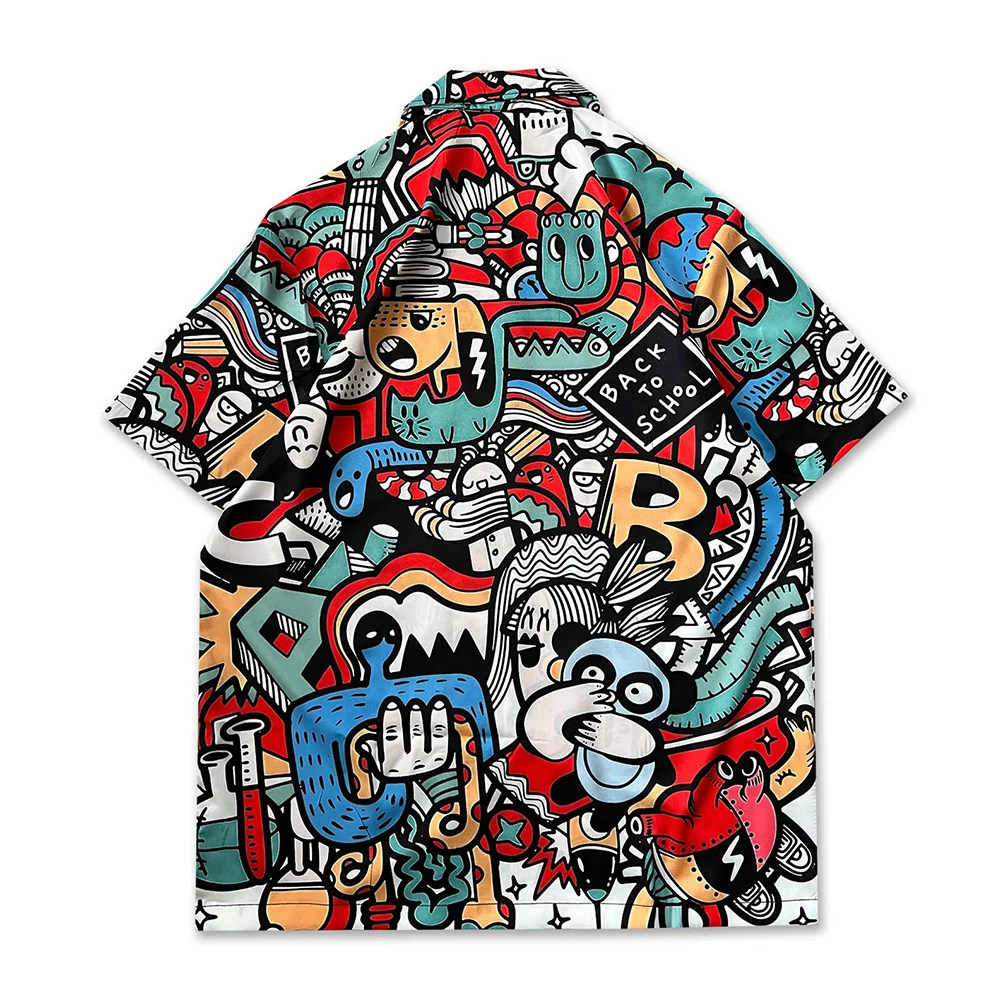 Graffiti Full Print Men's Shirt Short Sleeve Summer Vintage Shirts Man Streetwear Clothing