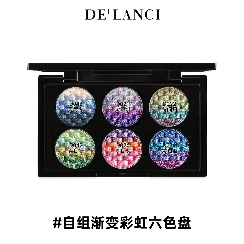 DE'LANCI Gradient Rainbow 6 Colors Eyeshadow Palette Custom Refillable Makeup Matte Shimmer Colorful DIY Eye Shadow Cosmetics