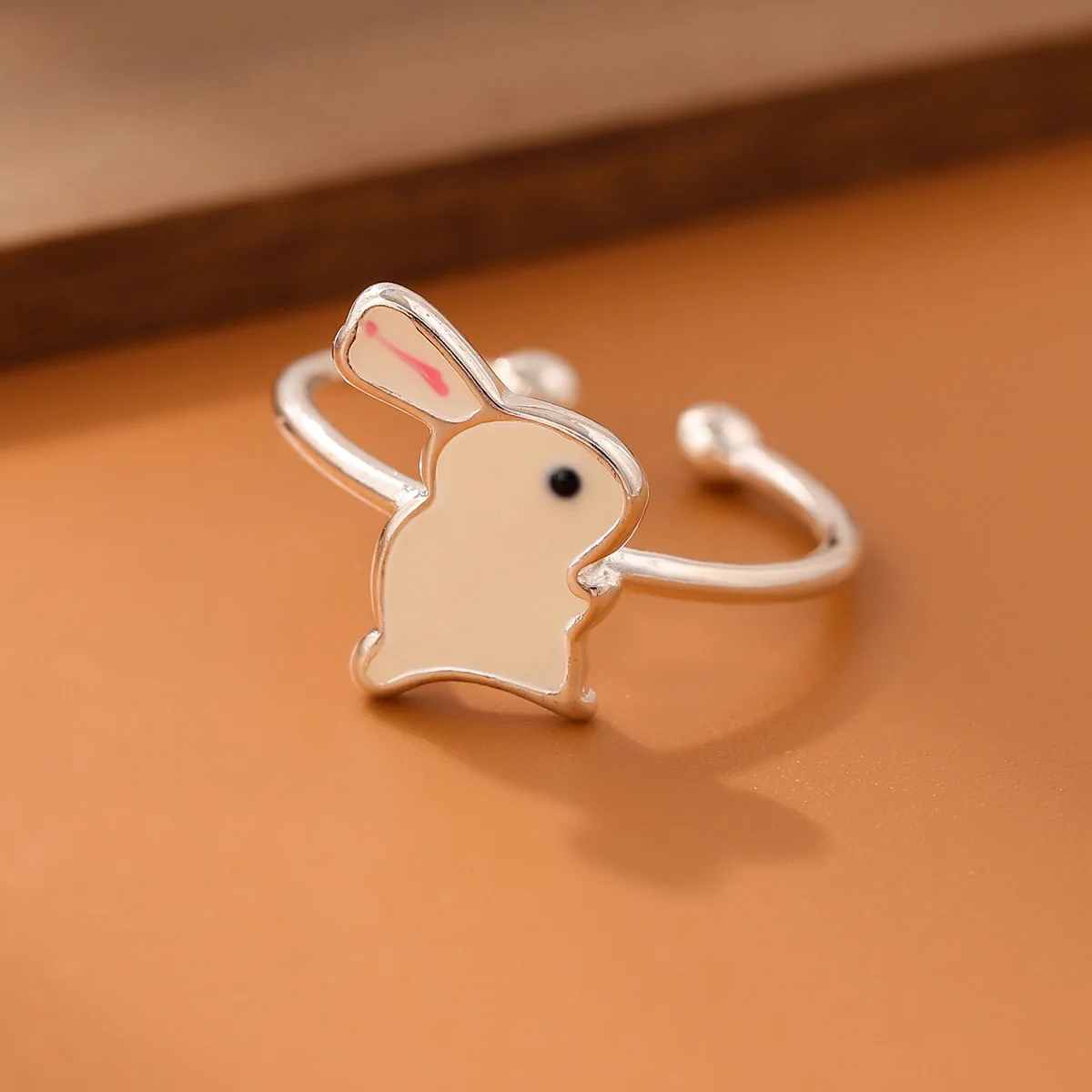 

New Cute Animal Fashion Gift 925 Sterling Silver Jewelry Sweet White Rabbit Epoxy Beautiful Opening Rings R081