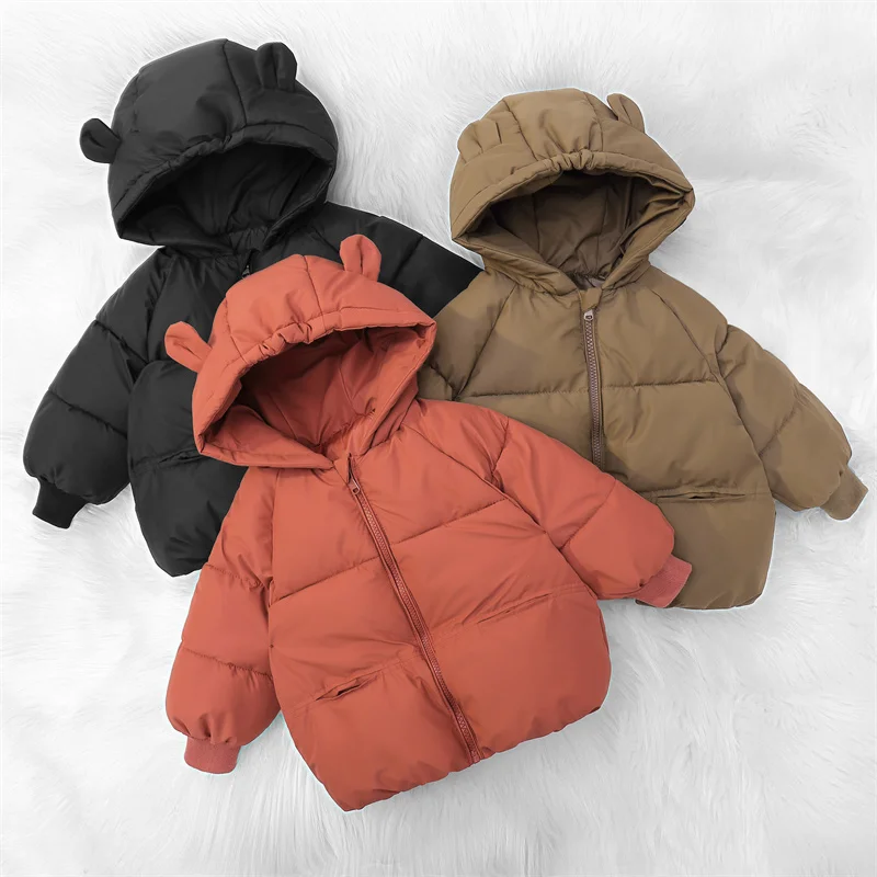 

New Baby Warm Jacket Winter Toddler Thickened Outerwear Boys Girls Solid Hooded Coats Children Windproof Overcoat Snowsuit 2-6Y