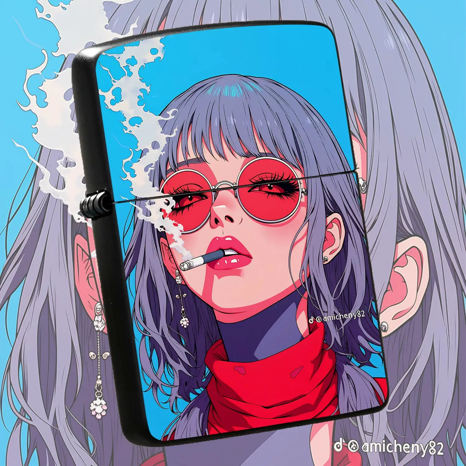 Trendy Retro Illustration Style Portable Lighter, Creative Cyber Aesthetic Girl Pattern Design, Practical Item for Daily Outings Outdoor Gatherings, Unique Stylish Matching Accessory, Exquisite Niche Gift for Friends, Su A Humorous And Inte