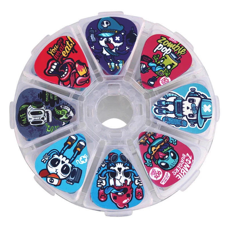 Mixed 0.46/0.71/1.0mm 50Pcs Guitar Paddles Acoustic Guitar Picks Ukulele Cartoon Skeleton Accessories Cartoon Pick with Case