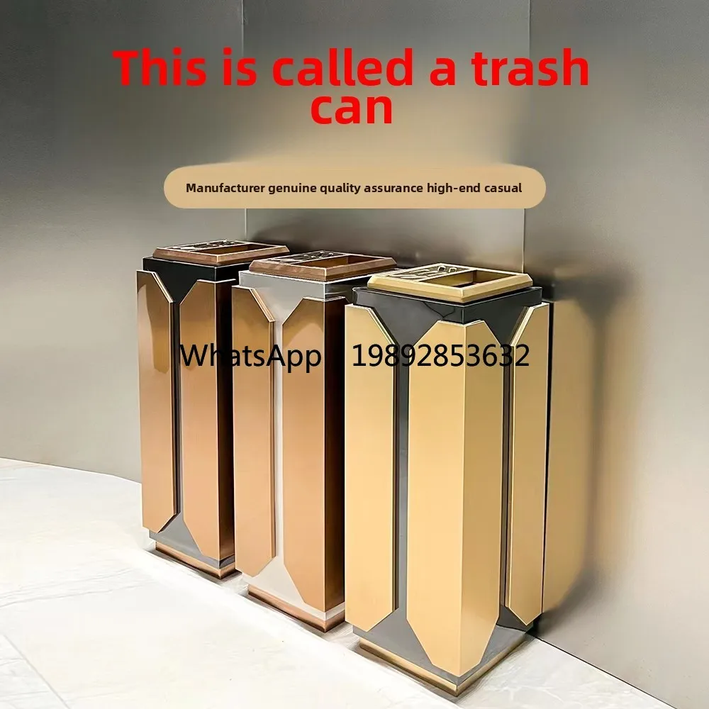 1 stainless steel lobby indoor trash can vertical trash can at the elevator entrance of the hotel shopping mall