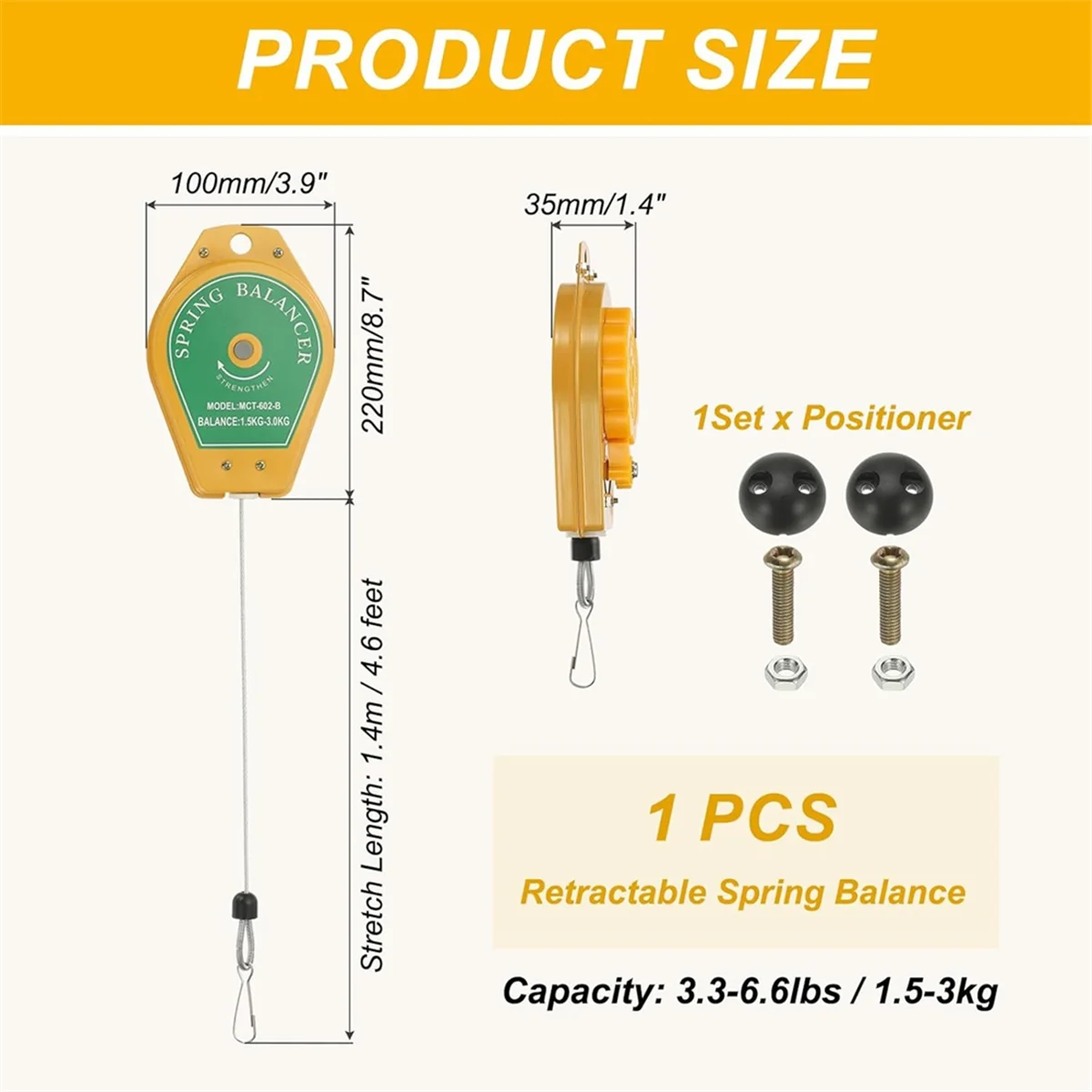 AAA87 Penyeimbang Pegas Dapat Ditarik, Alat Pegas Bantalan Penyeimbang Beban 4 Kaki Retraktor Kabel Dapat Disesuaikan 3,3-6,6 Lbs (1,5-3Kg)