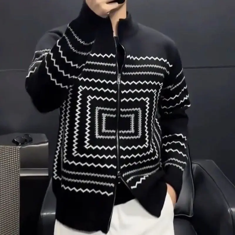 

Autumn and winter new lapel knitted cardigan jacket men's casual fashion personalized trend sweater