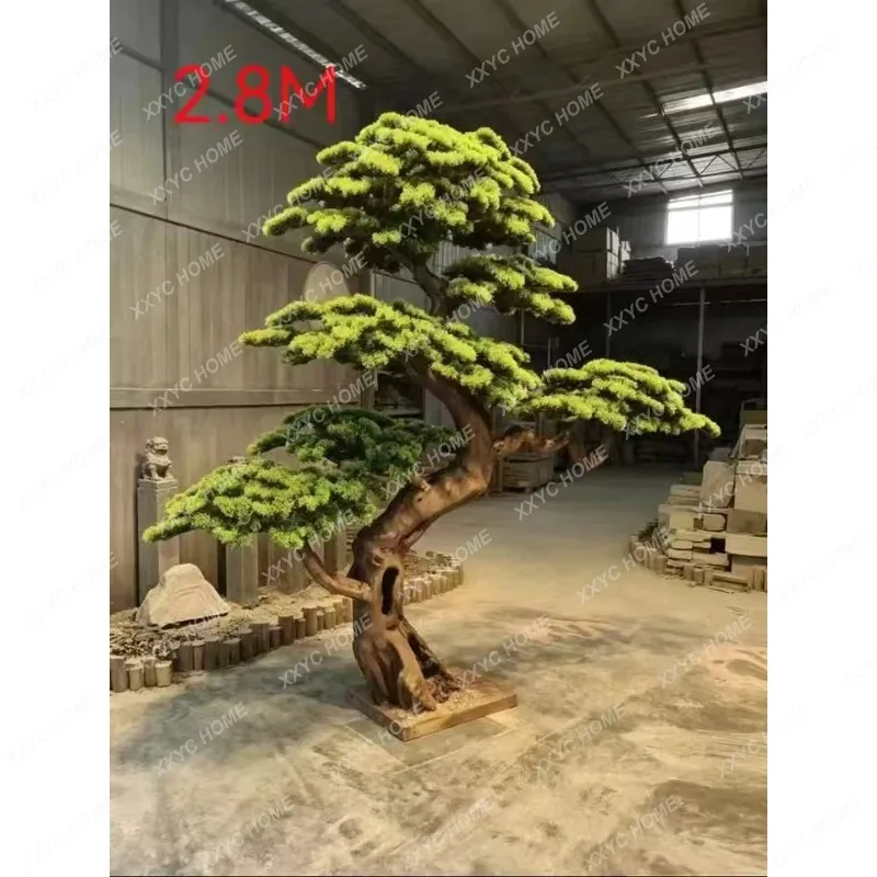 XX Large welcome pine simulated pine wood carving ornament entrance hotel landscape decoration green plants