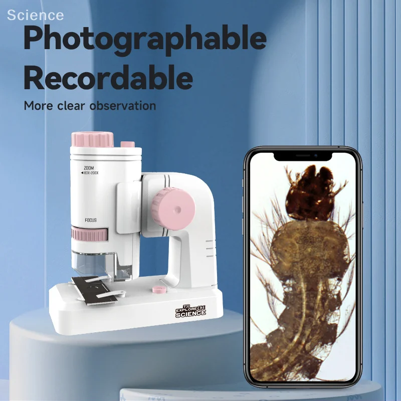 80-200X Children Microscope Pocket Microscope With LED Light Portable Electric Mini High Definition Science Microscope Outdoor