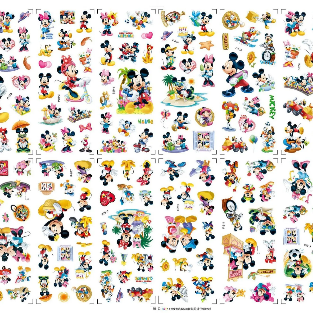 12 feuilles/ensemble 3D Disney dessin animé Mickey autocollant Kawai glace et neige princesse Winnie l'ourson personnages de dessins animés Graffiti autocollants