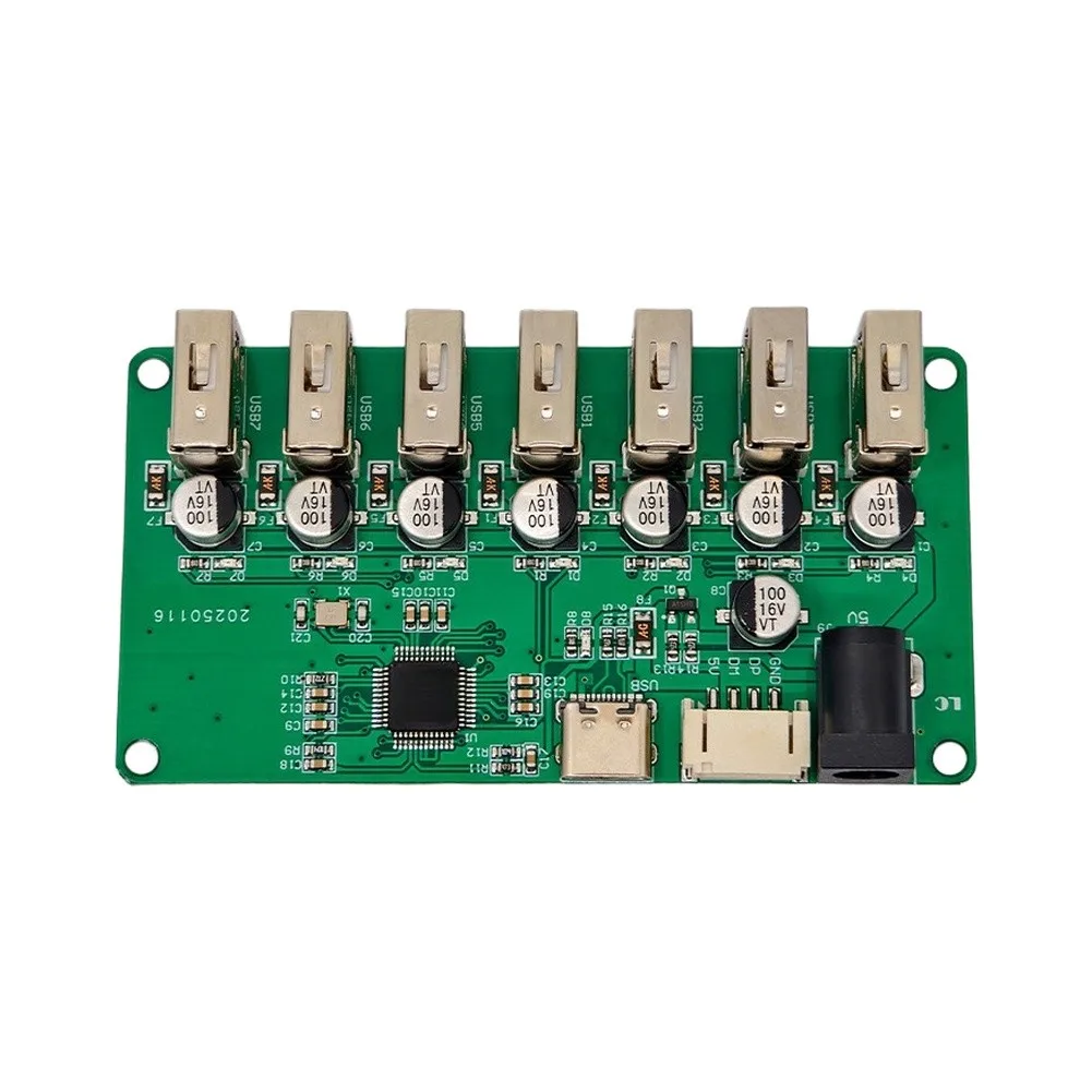 7-Port USB 2.0 Hub Module for Multi-Peripheral Setup on PCs with Real-Time LED Monitoring and Power Optimization