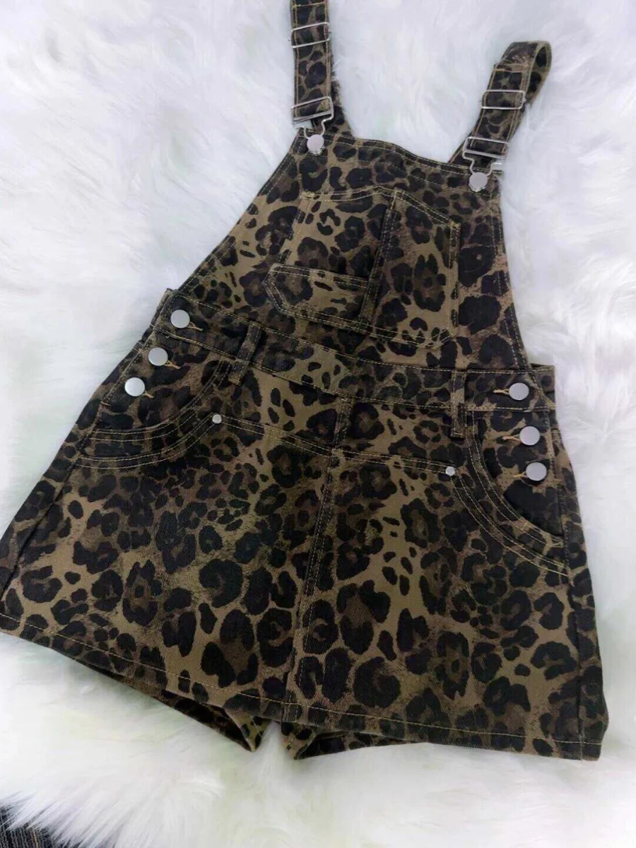 American Retro Leopard Print Suspender Straps Dress Sexy Slimming Short Skirt Summer Vintage Spice Girl Mini Pantskirt