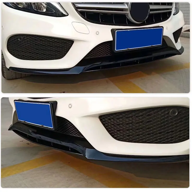 Car Front Bumper Lip Spoiler For Mercedes-Benz C Class W205 C200 C250 C300 Sport 2015 - 2018 PP Gloss Black Front Lip Splitters