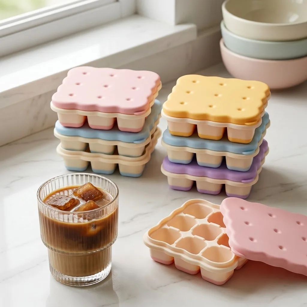 1/2/4 Stück Mini 9-Fächer Kunststoff-Eiswürfelform mit Deckel, wiederverwendbare Eiswürfelschale für Getränke, Whisky-Eiskühler, Eiswürfelbereiter, Küchen- und Barwerkzeuge
