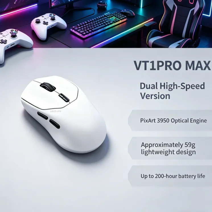 Rapoo VT1PRO MAX Lightweight 59g Wireless Gaming Mouse Ultimate Optical 30000DPI 8KHz Polling Rate 9 Programmable Buttons