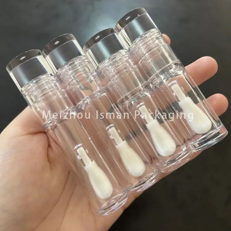 50Pcs round clear lip gloss tube with big brush wand cosmetic empty transparent plastic refillable concealer bottle 6ml 8ml