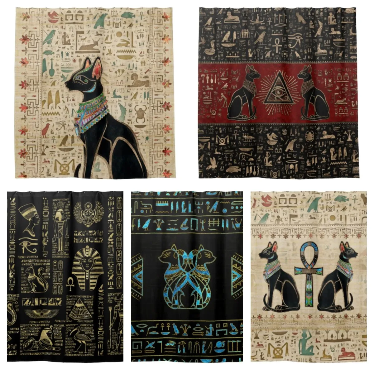 Egyptische Hiërogliefen En Goden, Kat, Oog Van Horus Douchegordijn Badkamer Gordijn Met Haak Decoratieve Badkamer Accessoires Set