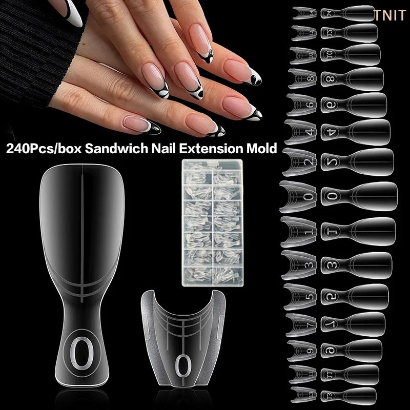 Sandwich Dual Nail Forms Nail Extension 240Pcs Top & Bottom Full Cover Tips Short Ellipse Square Shapes Nail Art Manicure Tool
