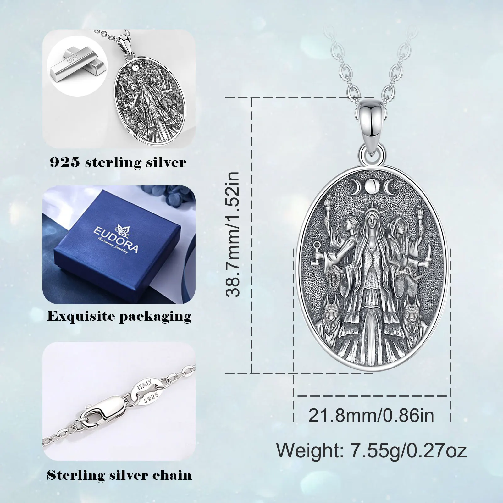 Eudora 925 Sterling Silver Triple Moon Goddess Necklace Hecate Dog Amulet Pendant Triple Goddess Jewelry Personality Women Gift