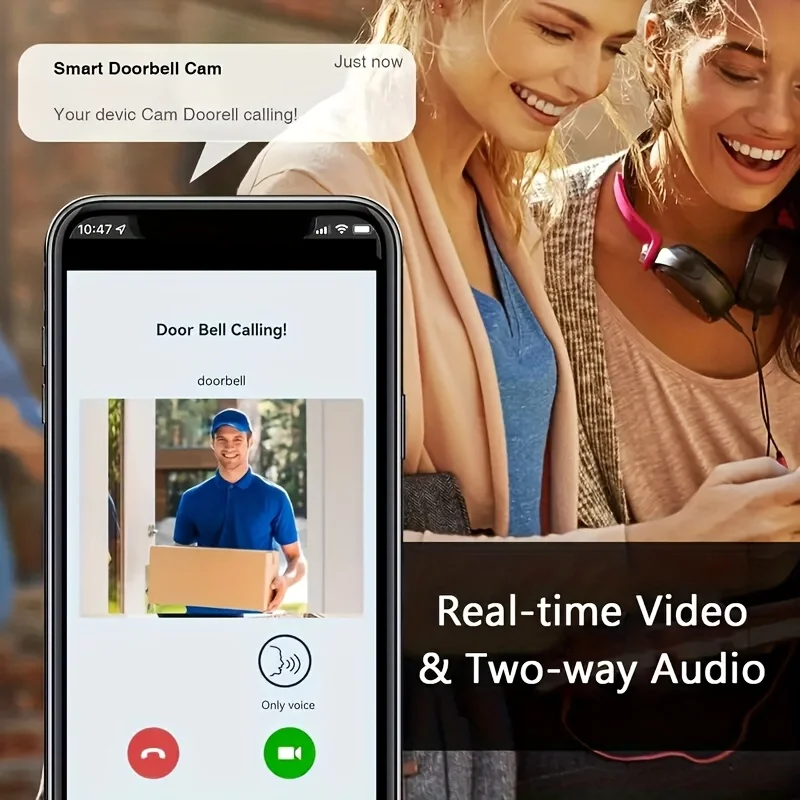 Campainha inteligente para casa, campainha sem fio, bateria recarregável, câmera hd externa, áudio bidirecional, monitoramento visual do telefone