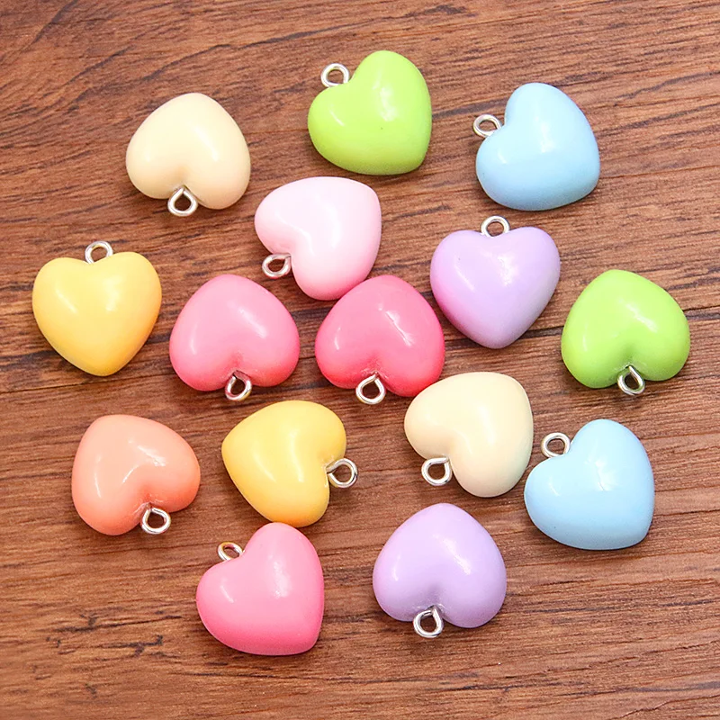 10Pcs 17X18MM 9 Color Candy-colored Heart Earring Charms Diy Findings Kawaii 3D Keychain Bracelets Pendant For Jewelry Making