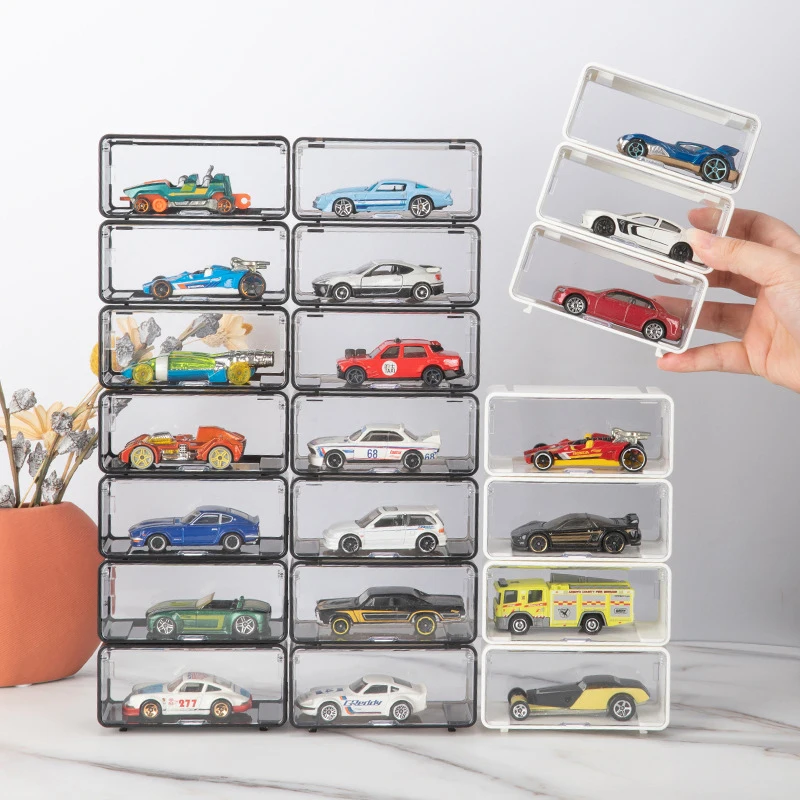 

5pcs Car Toys Transparent Dustproof Carro Model Collection Display Combinable Shell Acrylic Storage Box For Boys Gift