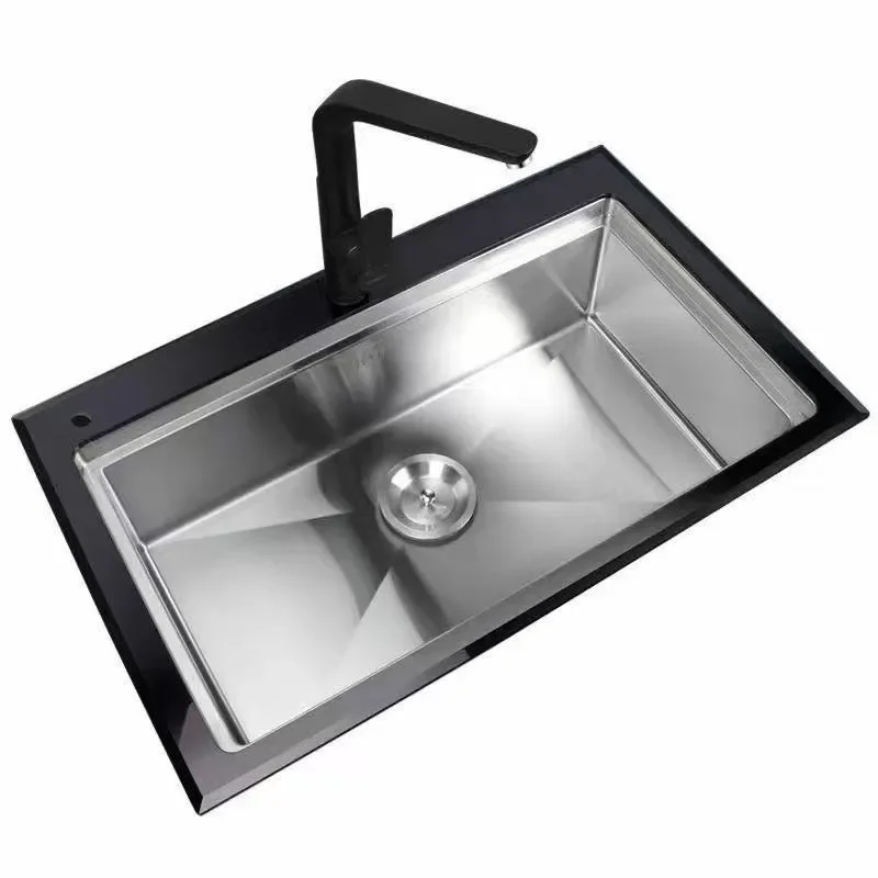 for Stainless Steel Handmade Single Bowl Kitchen Sink with Glass Panel Black Gold Finish for Europe US Southeast Asia Export
