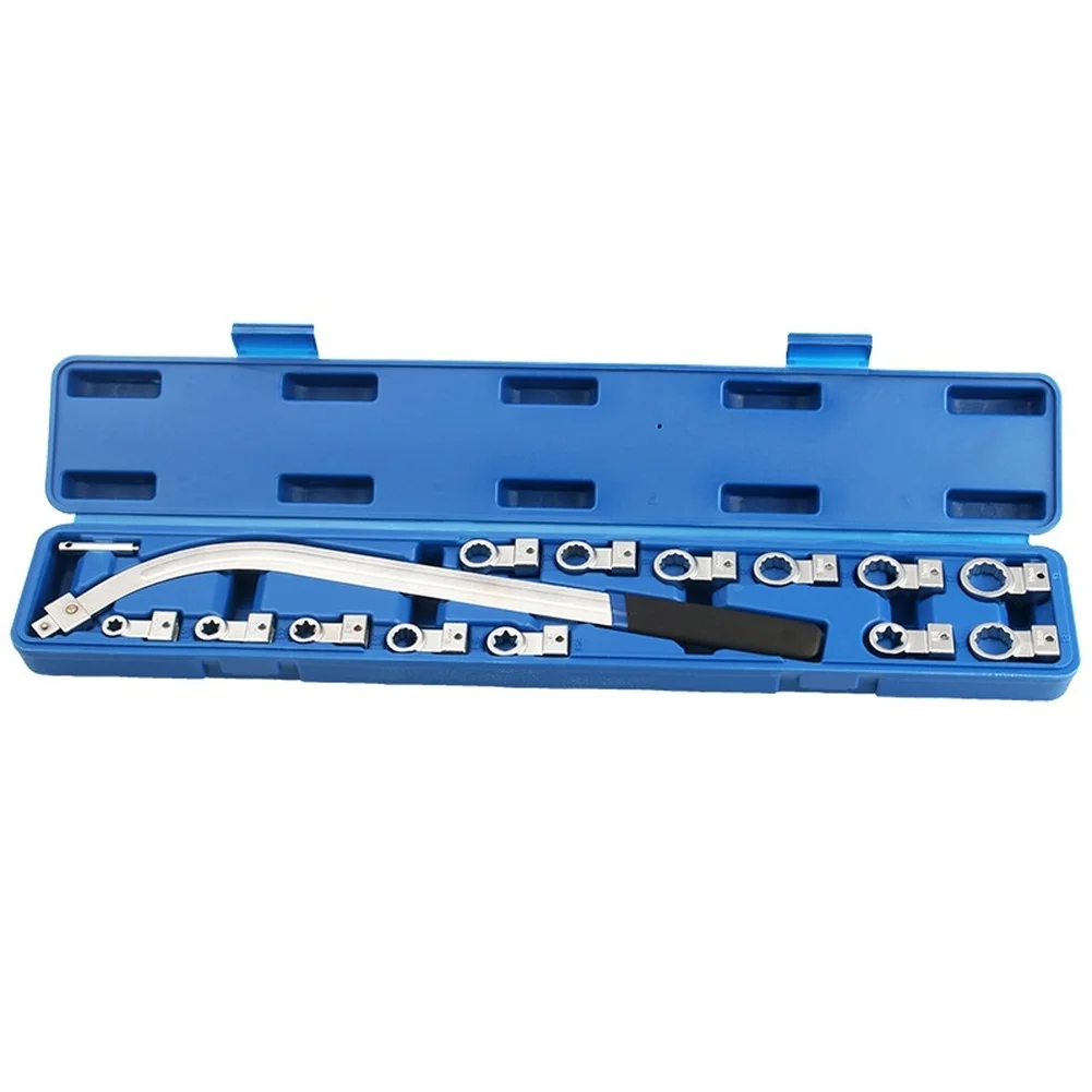 

15 Pc Fan Wrench Set for Car For Engine Belt Pulleys with E Type Heads and Hex Sockets for Reliable Torque Application