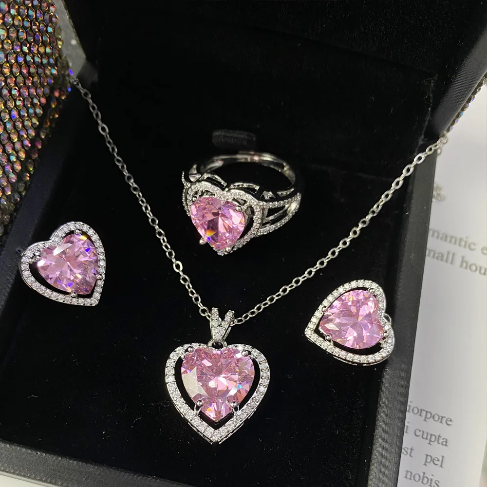 MDLFES مويسان الماس نمط جديد فاخر مجموعة مجوهرات ملونة روزي الوردي توباز الدائري والأقراط #4