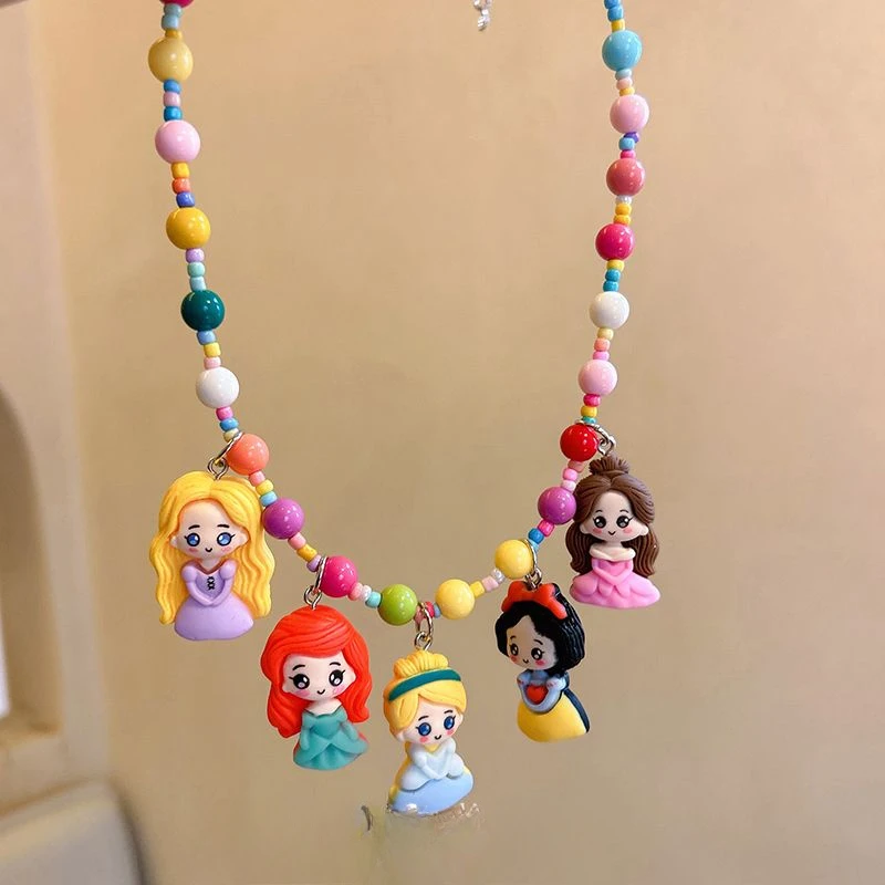 Disney Lotso Mickey Elsa Cute Children's Fashion Personalized Versatile Cartoon Creative Beaded Princess Necklace Holiday Gift