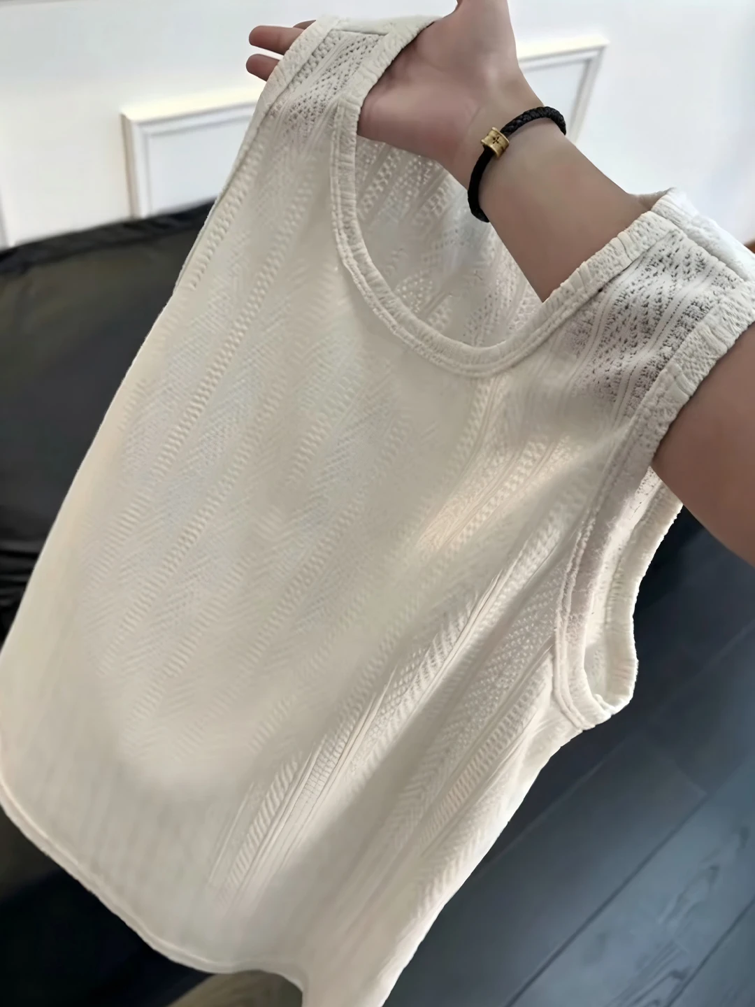 American Texture Wheat Spike Sports Vest Men's Summer Cool Breathable Sleeveless T-Shirt Apricot Retro Shoulder Pad