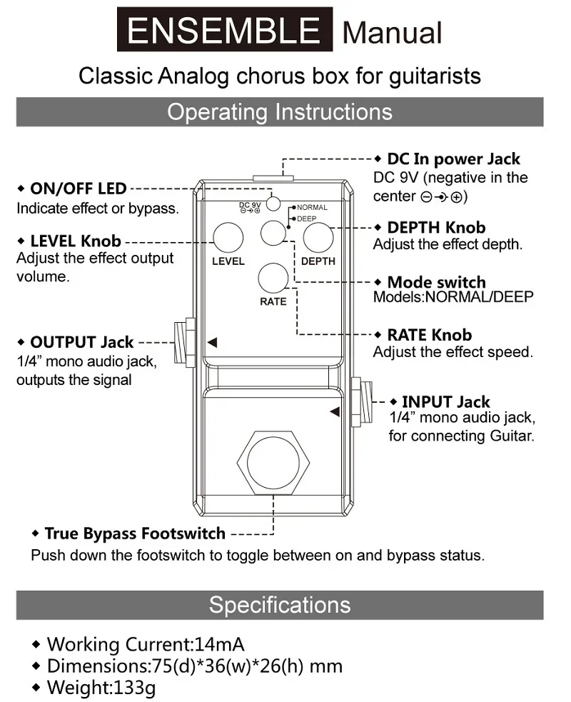 Rowin LN-304 Ensemble Guitar Effects Pedal Ensemble Chorus Effect True Bypass Chorus Pedal Electric Guitar Accessories Parts