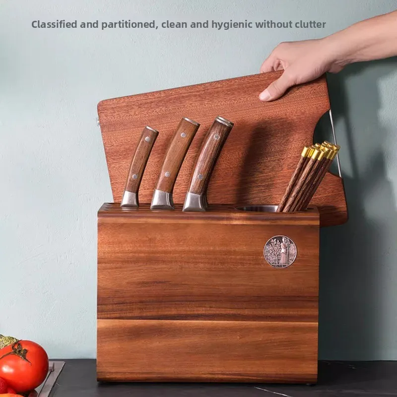 Solid Wood Kitchen Knife Holder Multi-Functional Chopstick & Cutting Board Organizer Display Stand for Cutlery view 2