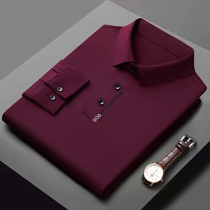 Luxury Quality Men\'s Polo Shirt 2023 Autumn New Lapel Top Print Traceless Long Sleeve British Fashion Trend T-shirt Men Clothing