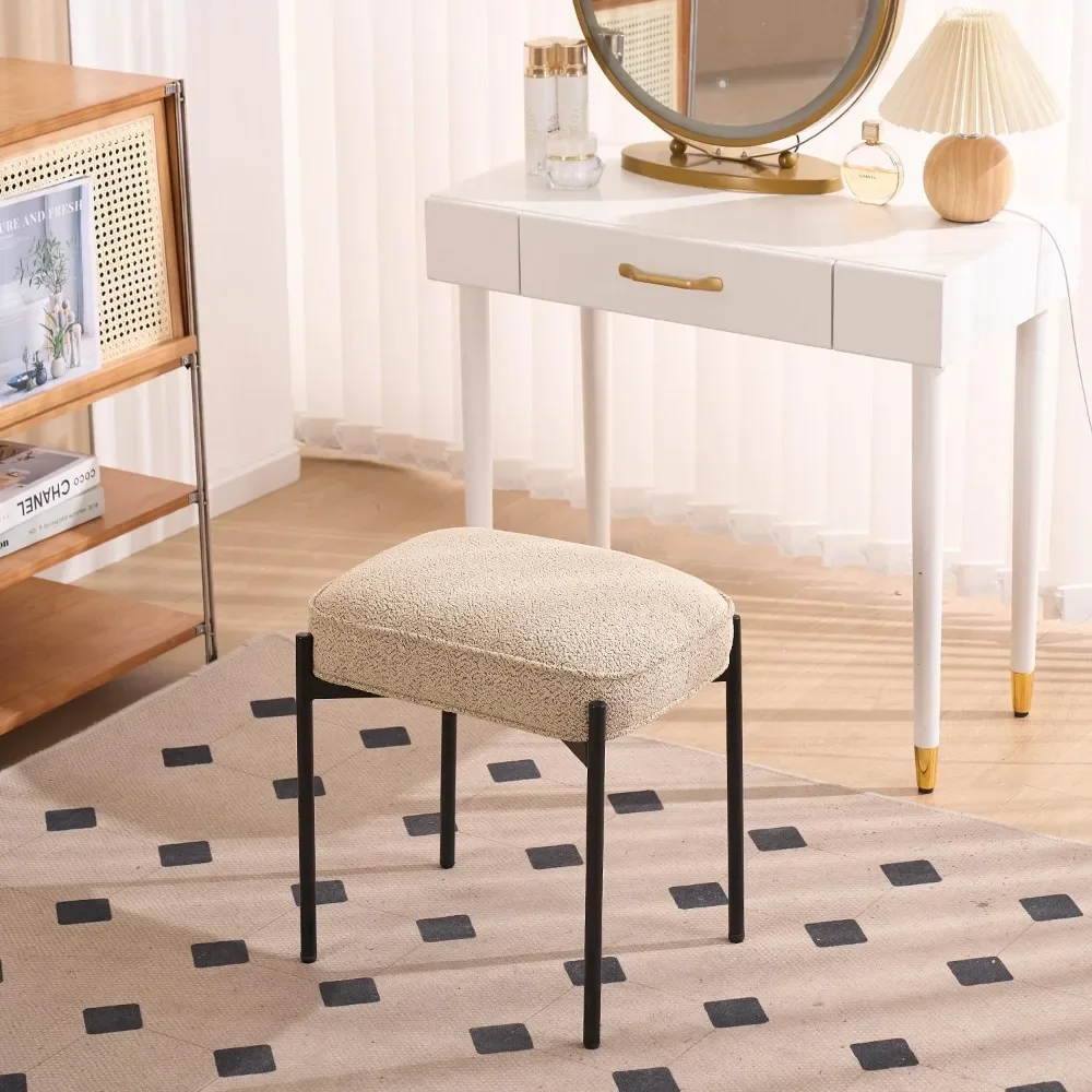 Fabric Footstool Tufted Wool Upholstered Make-up Stool Footstool With Metal Legs Stool for Living Room Free Shipping Beige Home