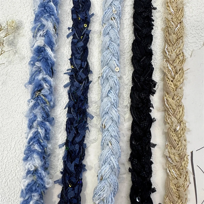 1.5cm Width Small Fragrant Woven Tweed Lace Accessories Handmade DIY Clothing Collar Decoration Pressed Edge Ribbon By The Meter
