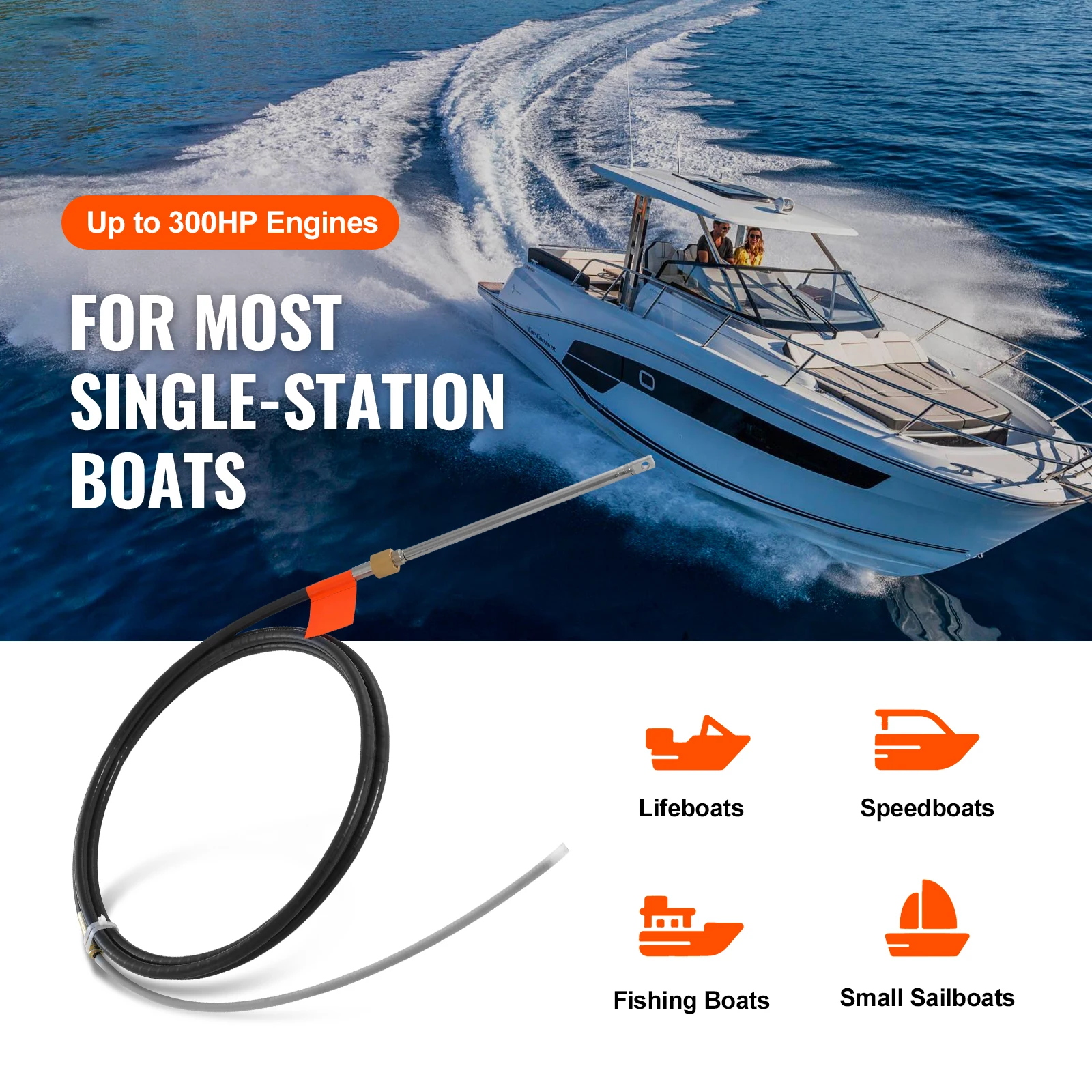 Cabo de direção para barco SucceBuy, cabo de direção rotativo marinho de popa de 17 pés, 1/2 toneladas, alta resistência à tração, compatibilidade universal