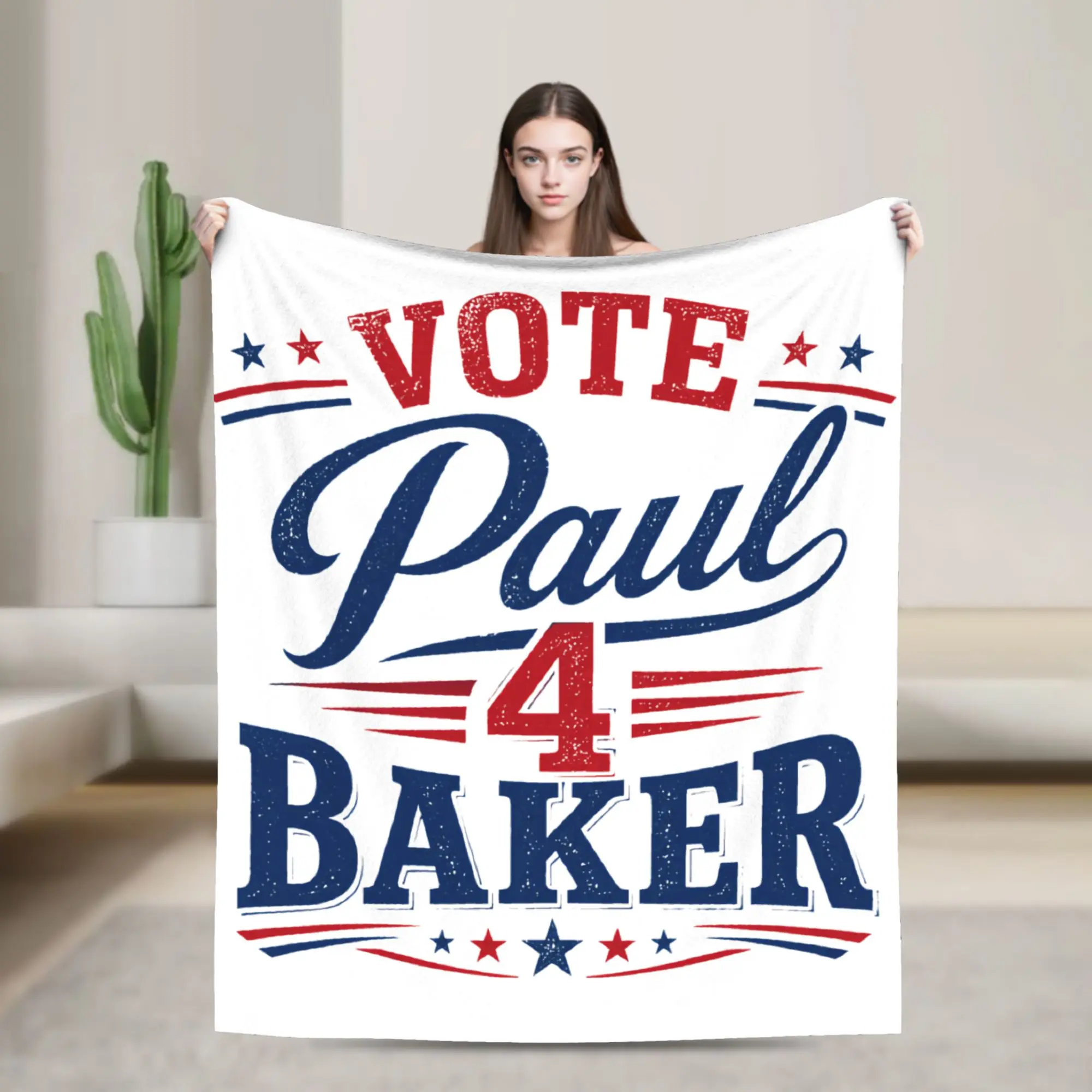 Vote Paul 4 Baker Vintage Campaign Design Blankets  Plush Novelty Warm Throw Blankets for Bed Sofa All Season