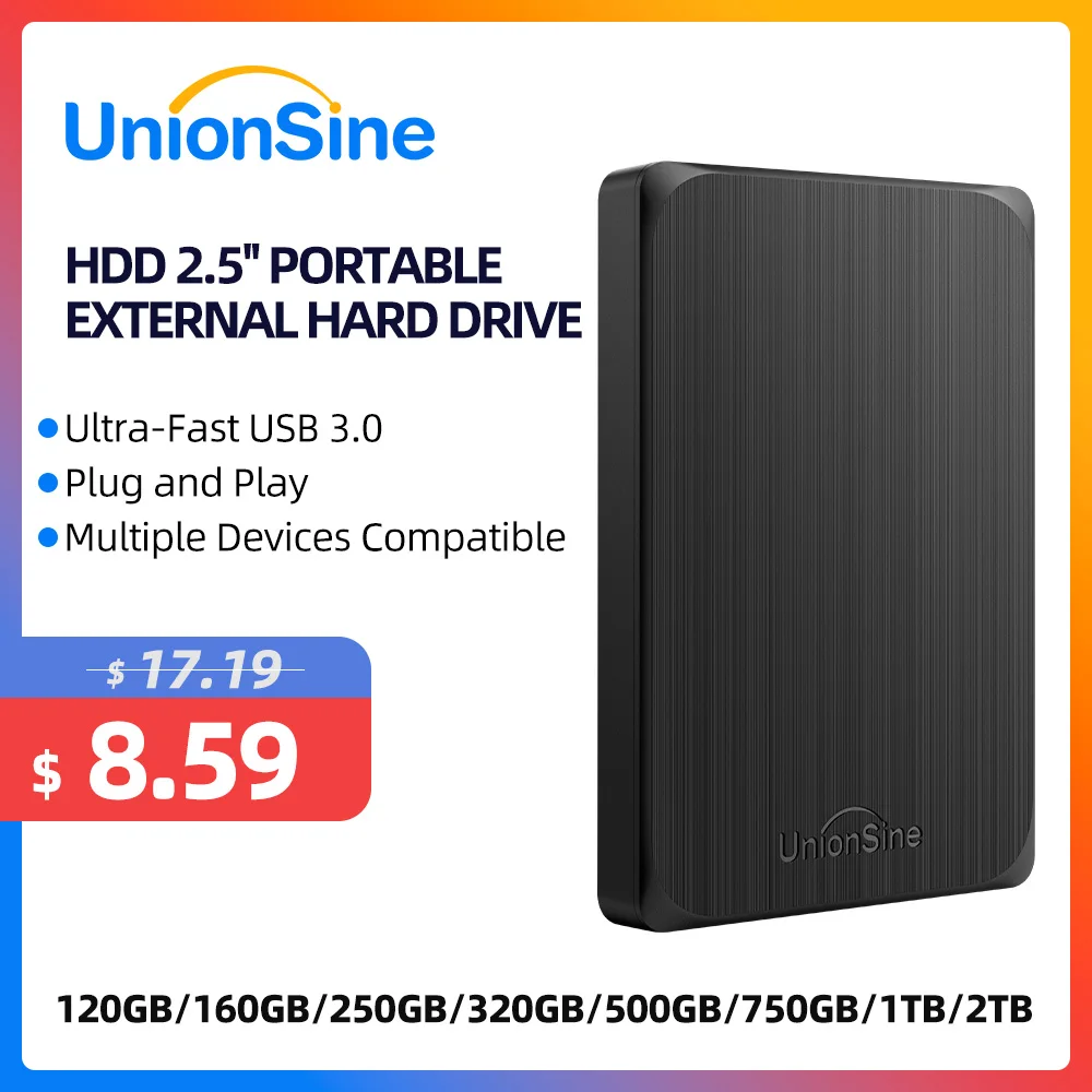 

UnionSine HDD 2.5" Portable External Hard Drive 1tb/750gb/500gb/250gb USB3.0 Storage Compatible for PC,Mac,Desktop,MacBook,TV