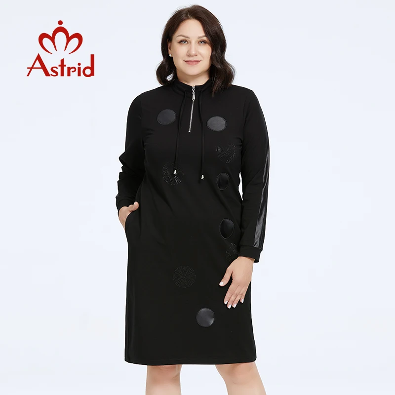 Astrid Women\'s Dresses 2023 Casual Plus Size Dress Fashion Diamonds Loose Ladies Midi Dresses Long Sleeve Office Female Clothing