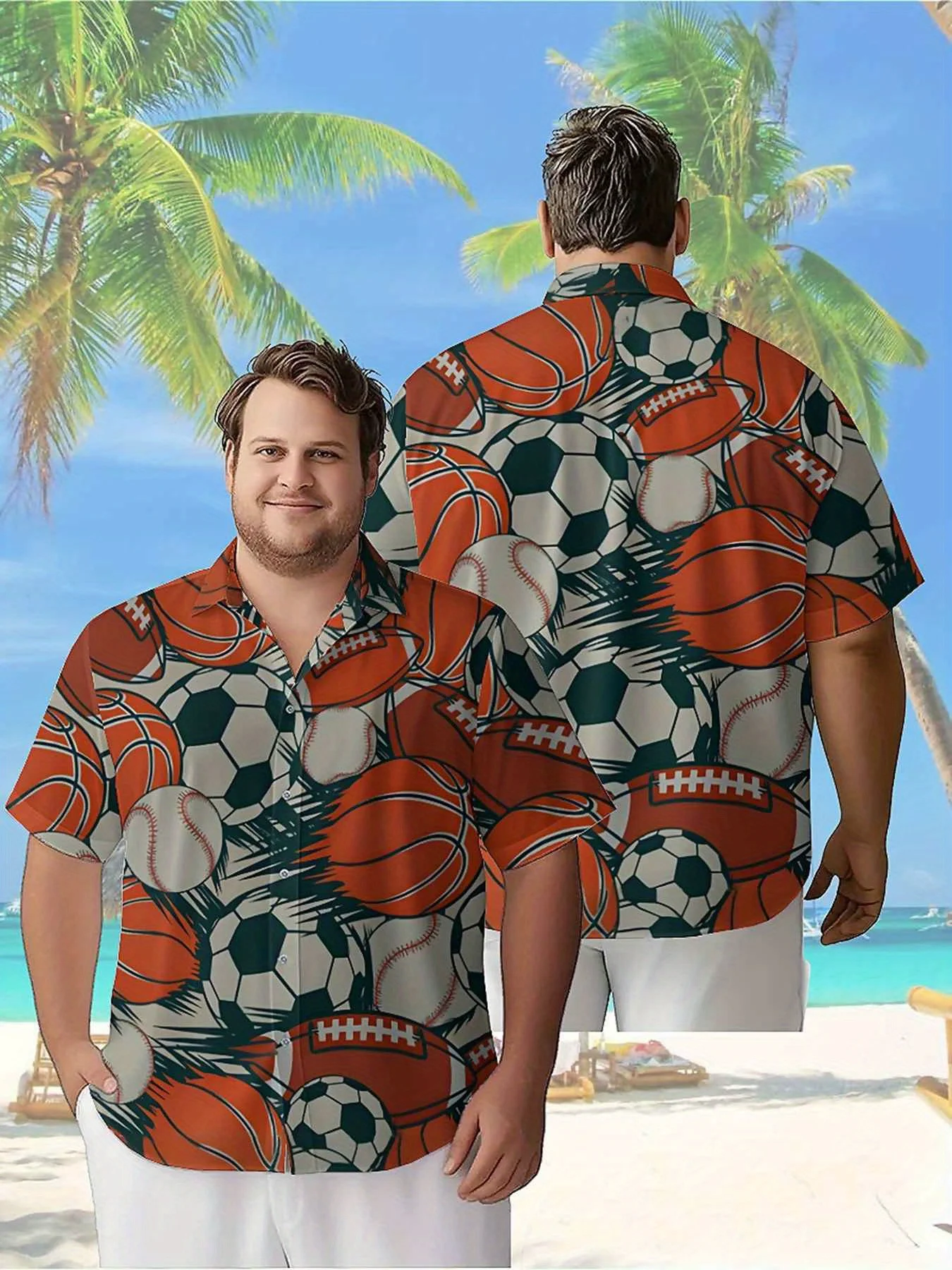 Men's Plus Size Hawaiian Shirts Football, Basketball, Baseball pattern, Unisex Aloha Shirts,New in Summer Tops Tee,streetwear
