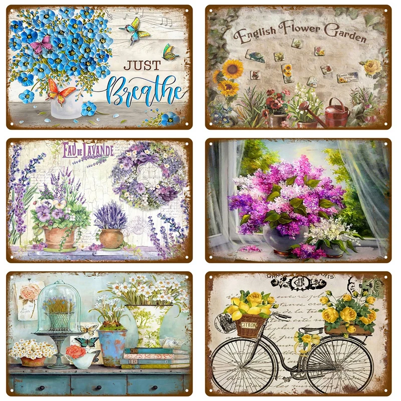 Retro Metal Sign Garden Decorations Retro Flowers Tin Sign Vintage Wall Art Mural Home Room Decor Poster Plate Farm Plaque Gift