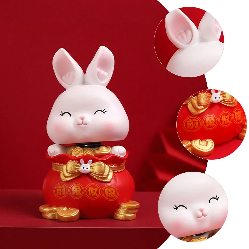 

Lucky Rabbit Figurine Year of The Ornament Gift Mini Figurines Cake Resin